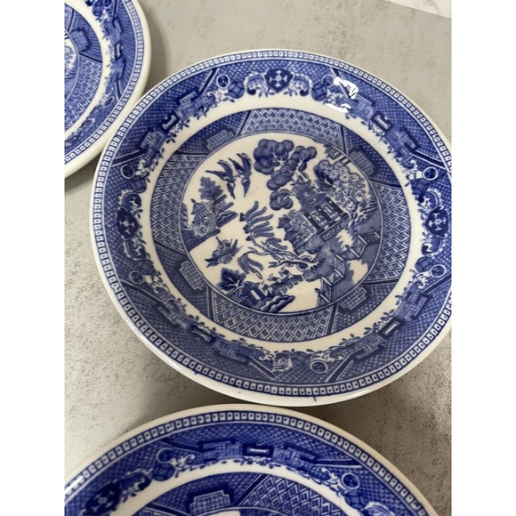 Vintage Mix Petrus Regout Co Blue Willow Saucer Porcelain Plate Holland Set of 4 - Picture 9 of 9